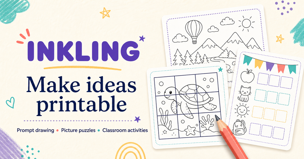 Inkling coloring pages, a picture puzzle and a printable activity